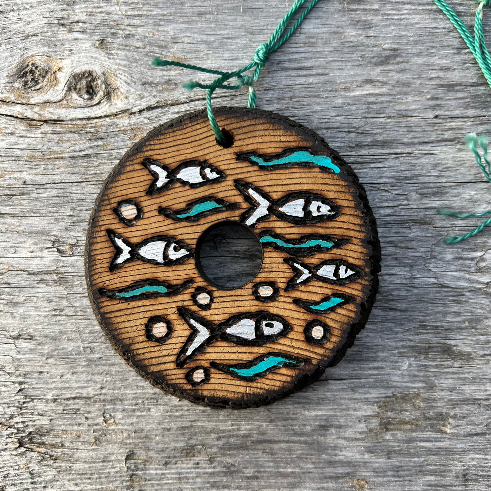 Authentic 50's era Cedar Fishing Cork Ornaments Tagged heartfelt corks -  wildlgs