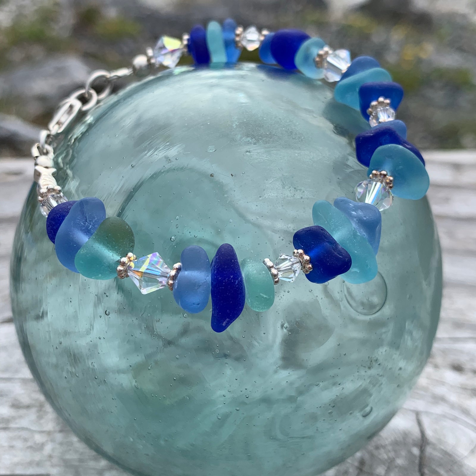 Ocean Lovers - Genuine Rare Sea Glass Premium Charm Bracelet With Sealife  Charms (SCB23-04)